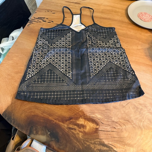 Tart black Vegan Leather Geometric Women's Top - Picture 6 of 6